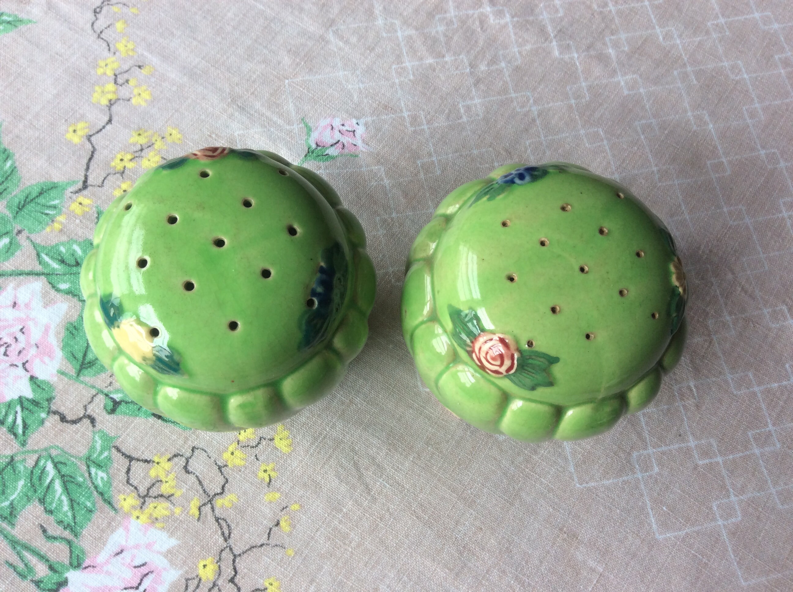 Pair of oversized green ceramic salt and pepper shakers with Etsy