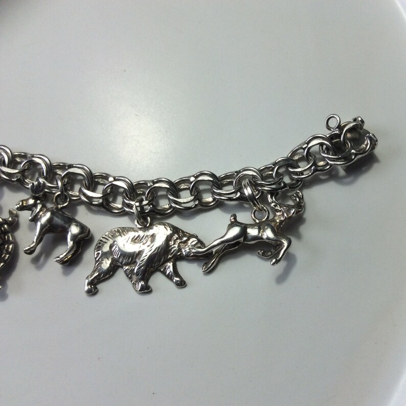 Wells Sterling silver double round cable link multi animal charm bracelet