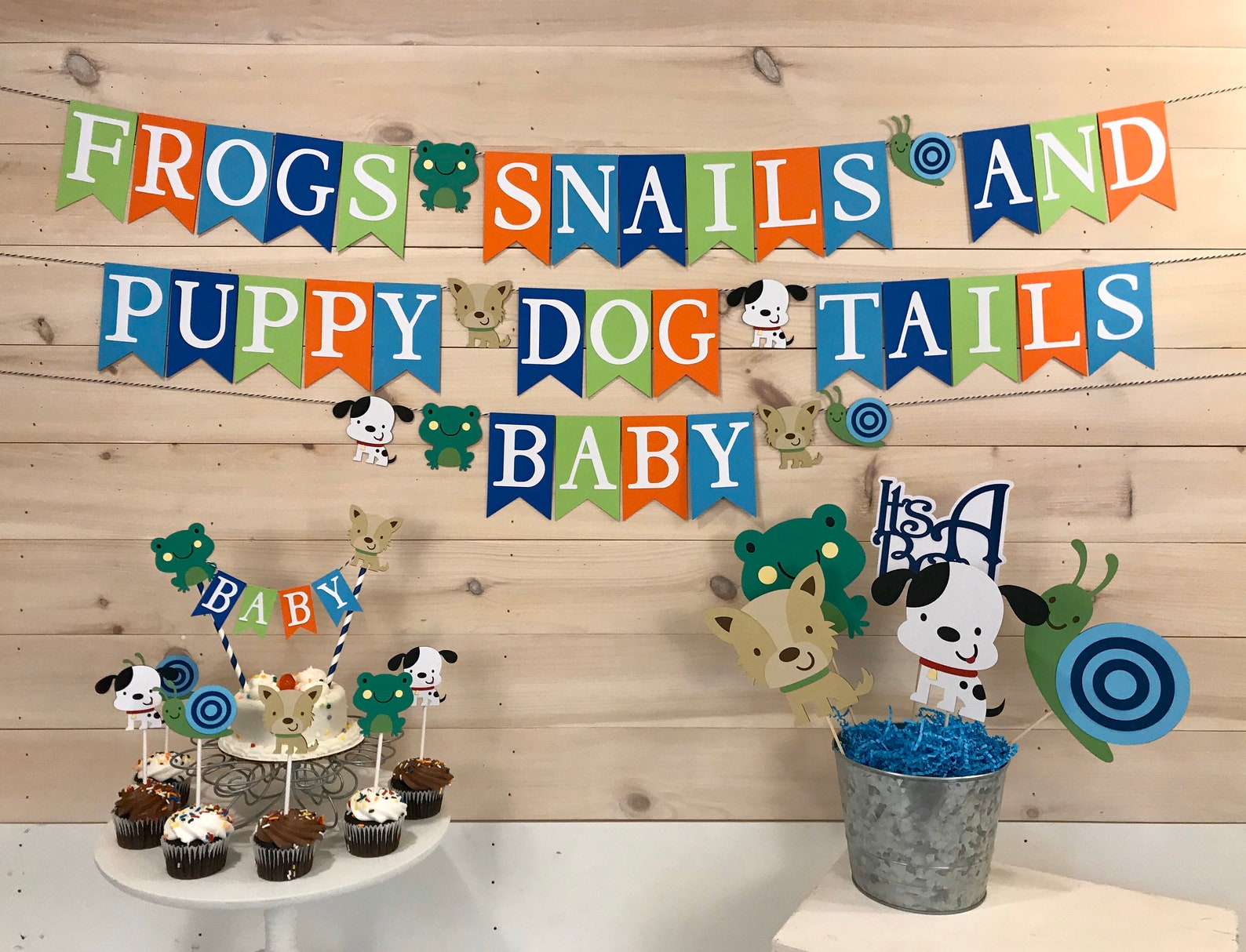 Frogs Snails and Puppy Dog Tails Banner Boy Baby Shower | Etsy