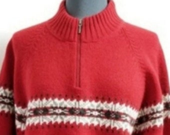 Vintage Woolrich Sweater Nordic Fair Isle Lambs Wool 1/4 Zip Red Size Large