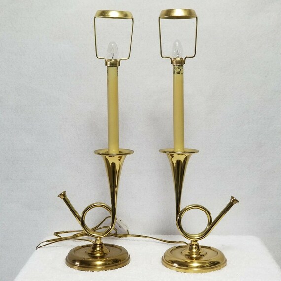 Vintage Bombay Company Brass Lamps Trumpets Collectible Table Etsy