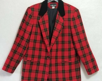 Sag Harbor Blazer Plaid Vintage Wool Blend Size 14 Red