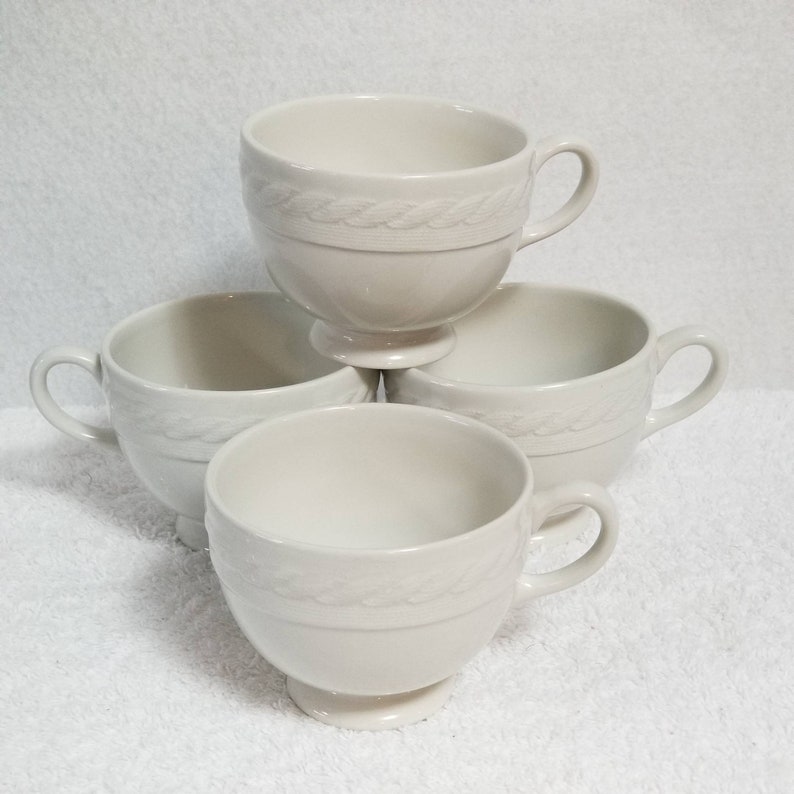 Ralph Lauren CLEARWATER Wedgwood White Set of 4 Tea Cups Mugs England