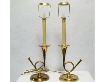 Vintage Bombay Company Brass Lamps Trumpets Collectible Table Lamps Set of 2