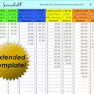 Plantilla de presupuesto de la deuda Snowball - EXTENDED Ramsey Deuda Snowball Excel Tracker
