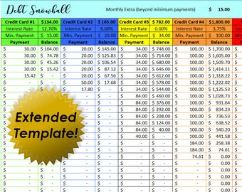 Plantilla de presupuesto de la deuda Snowball - EXTENDED Ramsey Deuda Snowball Excel Tracker
