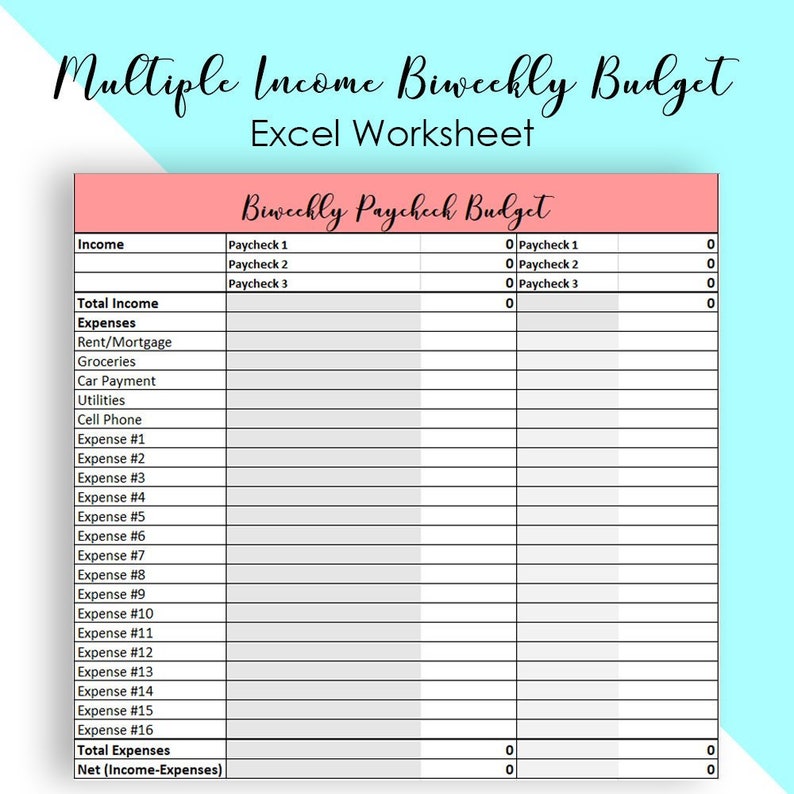 Multiple Income Biweekly Budget Template Weekly Budget | Etsy