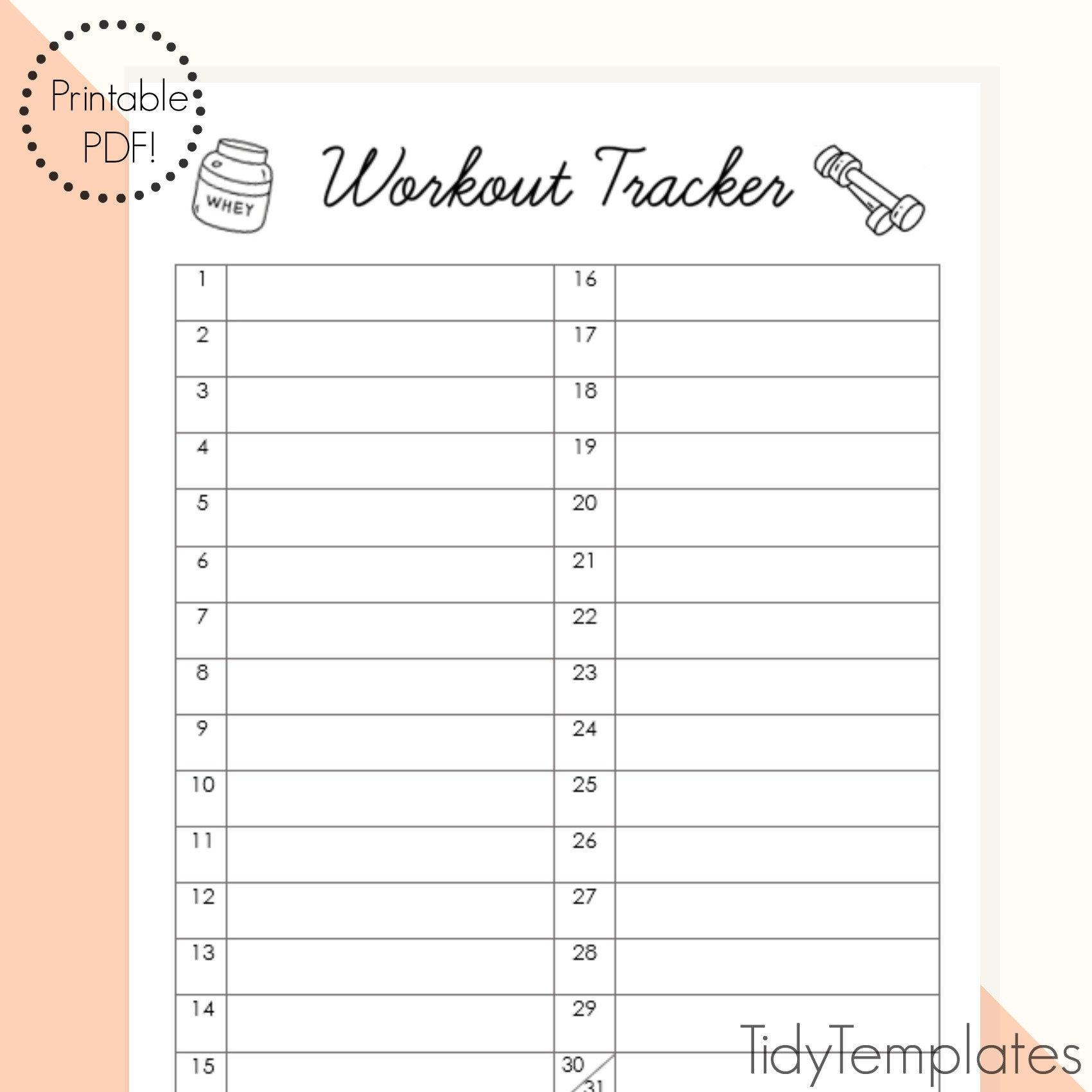 Workout Tracker Monthly Workout Planner Home Workout Tracker Simple Workout Tracker Printable PDF