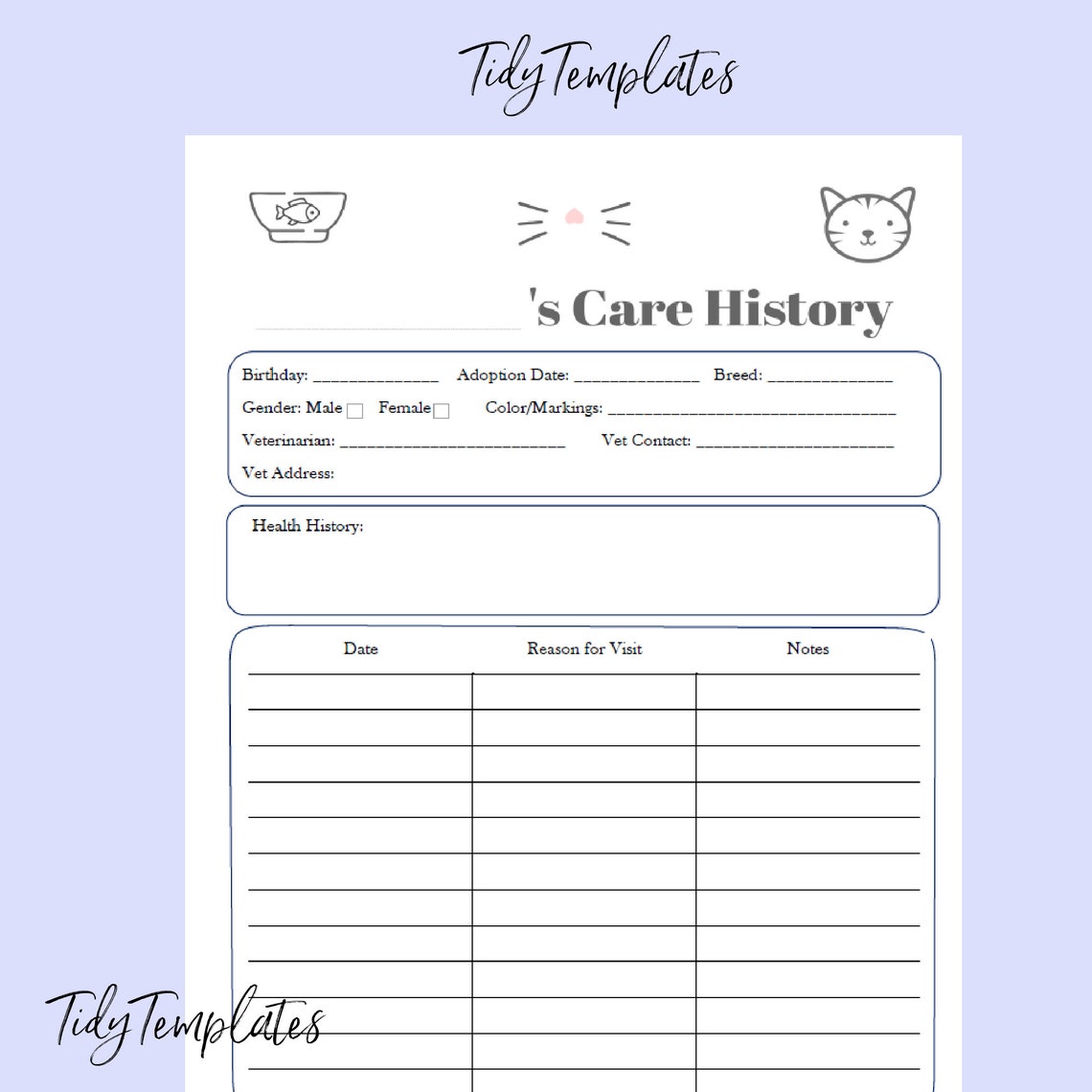 Cat and Kitten Care Tracker Planner Track Pet's Veterinary Care Etsy