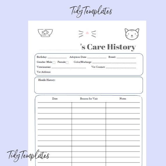 Cat and Kitten Care Tracker - Planner Track Pet's Veterinary Care