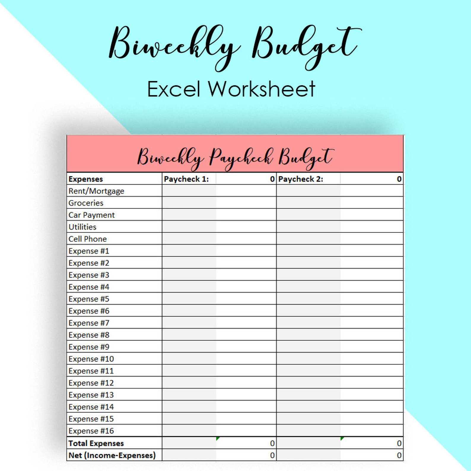 Biweekly Budget Template Weekly Budget Template Expense Tracker EXCEL Worksheet Etsy