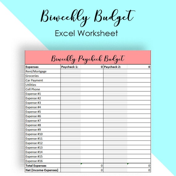 Biweekly Budget Template Weekly Budget Template Expense Etsy