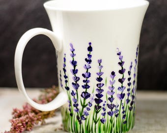 Lavender Coffee Mug Floral Ceramic Cup, Personalized Christmas Gift for Mom