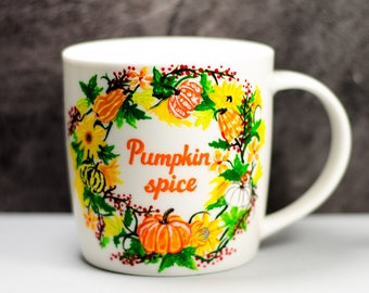 Pumpkin Mug Ceramic Mug, Hand Painted Pumpkin Spice hello pumpkin mug