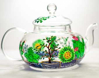 Personalized Plant Lady Gift, Cactus Teapot Succulent Tea Pot, Gardening Gift, Custom Great Grandma Gift