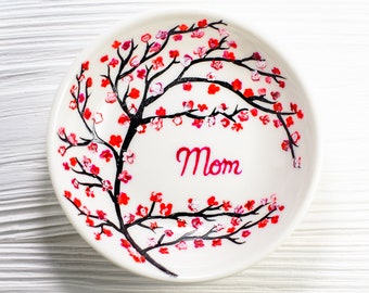 Personalized Ring Dish for Jewelry Gift, Cherry Blossom Jewelry Dish,  Personalized Mom Ring Dish, Mother of the Bride Gift