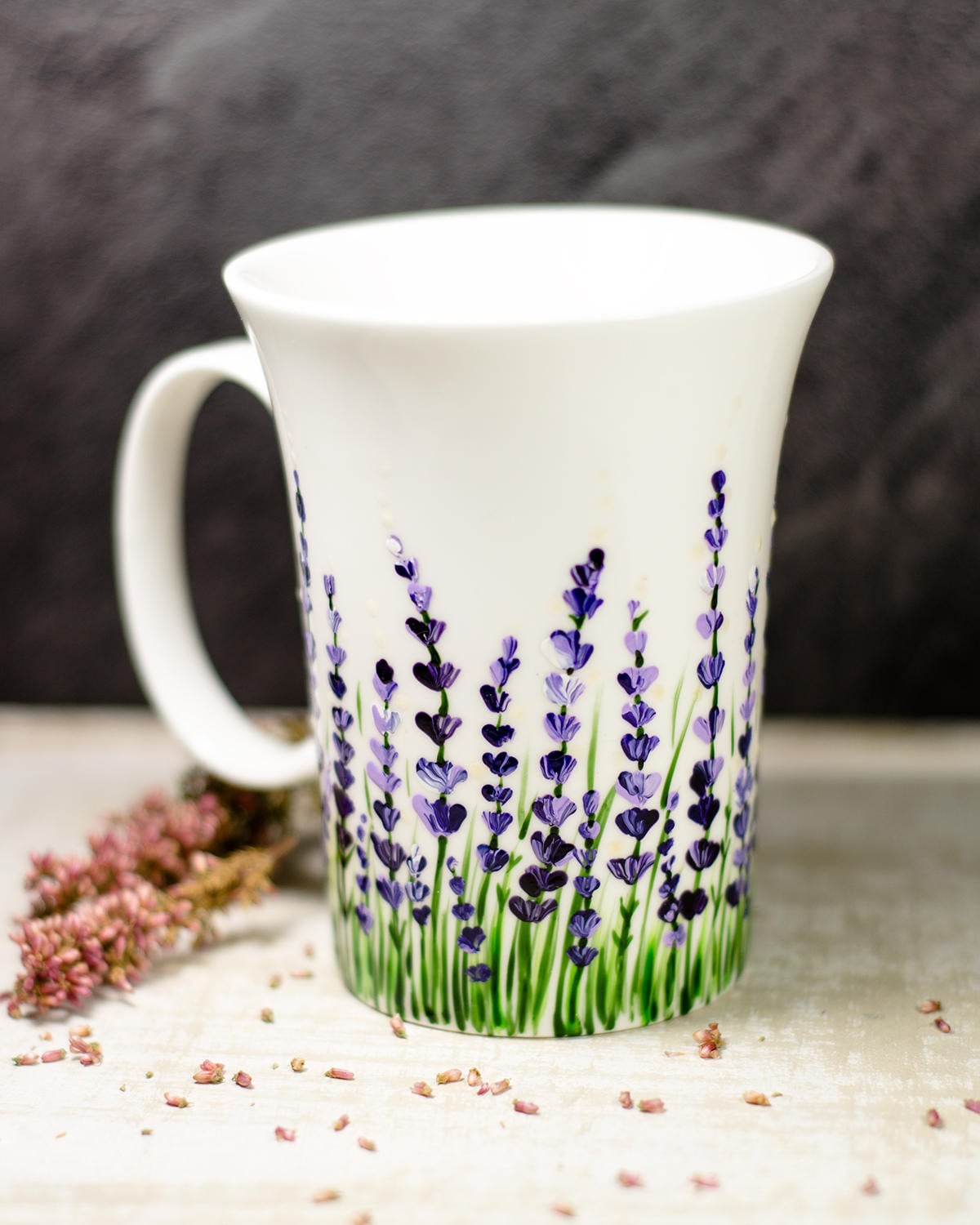 Cream And Lavender Hand Painted Ceramic Mug