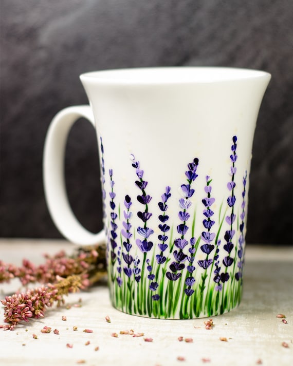 Lavender Coffee Mug Floral Ceramic Cup, Personalized Christmas