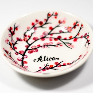 Ring Dish Cherry Blossom Jewelry Dish, Custom Name Ring Dish Personalized