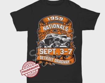 Detroit Dragway® 1959 Nationals T-Shirt Black Short Sleeve Image On Back
