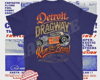 Detroit Dragway® Run What You Brung Bantam Blue Short Sleeve T-Shirt Image On BACK