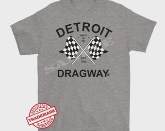 Detroit Dragway® Checkered Flags Short Sleeve T-Shirt Image On Front