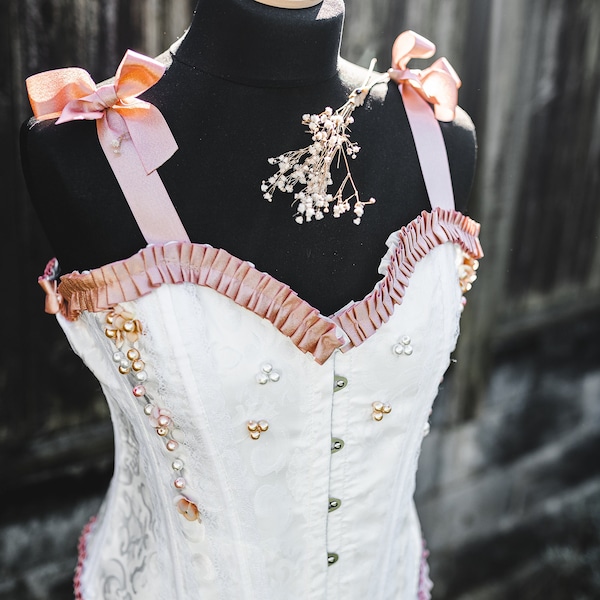 Handmade Pastel Corset with Beaded Panels Size Small