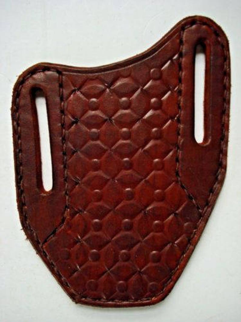 Custom Made LEATHER KNIFE SHEATH Hand Tooled Pancake Multi Tool Holder/holster Leatherworking