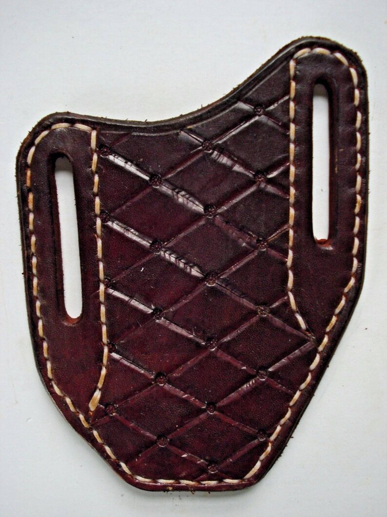 Custom Made LEATHER KNIFE SHEATH Hand Tooled Brown Pancake Multi Tool Holder/holster
