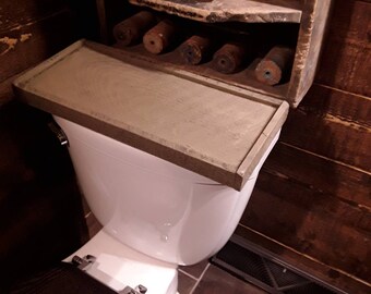 New Country Primitive Rustic BLACK WOOD TOILET BACK TRAY Organizer Cover