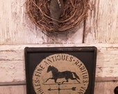 Primitive Early Antique Reproduction Framed Fine Antiques Rarities Vintage Collectables with Horse on Weathervane Sign Primitive Colonial