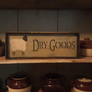 Primitive/Country/Farmhouse/Colonial/Kitchen/Dining Room/Dry Goods Framed Sign With Sheep