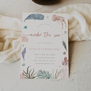 Under the Sea Birthday Invitation, Any Age, Ocean Birthday, First Birthday, Beach Birthday, Ocean, Sea | DC206