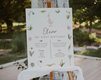18x24 Goose One Year Sign Template, Silly Goose Birthday, Milestone, Farm | DC302