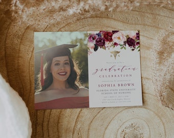 Nursing Graduation Invitation Card, RN, BSN, NP, Lpn, College, Photo Invitation | DC007