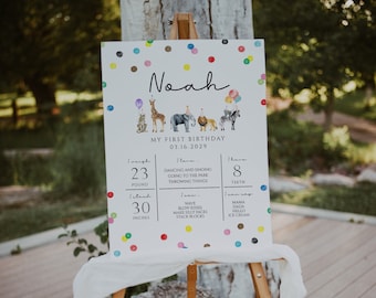 18x24  One Year Sign Template, Party Animals First Birthday, Wild One Animals | DC205