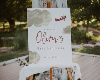 18x24 Sign Template, For Any Events, Vintage Airplane Birthday, Cloud Nine | DC284