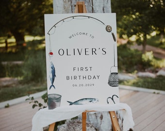 18x24 Editable Sign, Welcome Sign, Any Event, The Big One First Birthday, Fishing Birthday, Boy Birthday Fishing | DC097