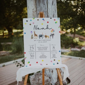 18x24  One Year Sign Template, Party Animals First Birthday, Wild One Animals | DC205