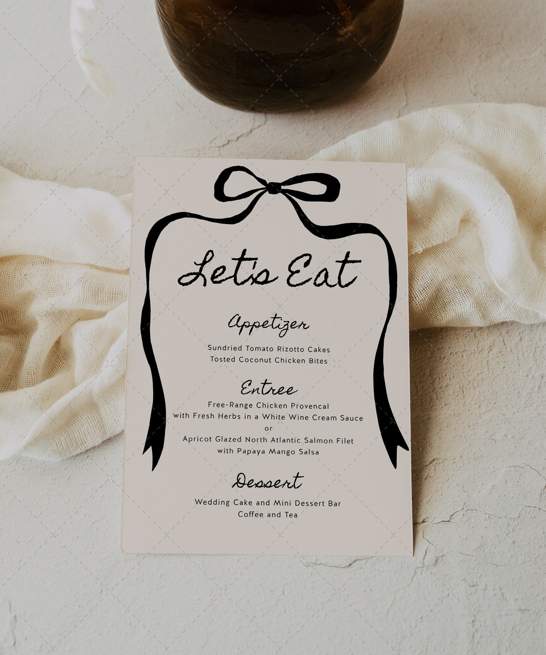 Hand-drawn Bow Menu Template, Any Event, Bow, Birthday, Baby Shower ...