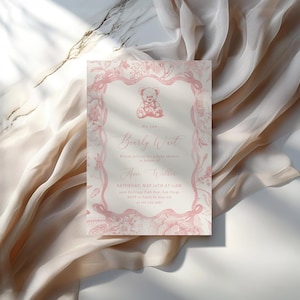 Teddy Bear Baby Shower Invitation, Classic Baby Boy Shower, Blue Chinoiserie, We Can Bearly Wait | DC257