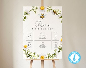 18x24 Bee First Birthday Sign Template, First Bee-Day, Honey Bee, Sweet to Bee One | DC183