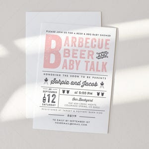 Tarjeta de invitación para baby shower con temática de barbacoa, cerveza y charla sobre bebés, BabyQ, Barbacoa, Mixto / DC054 imagen 3