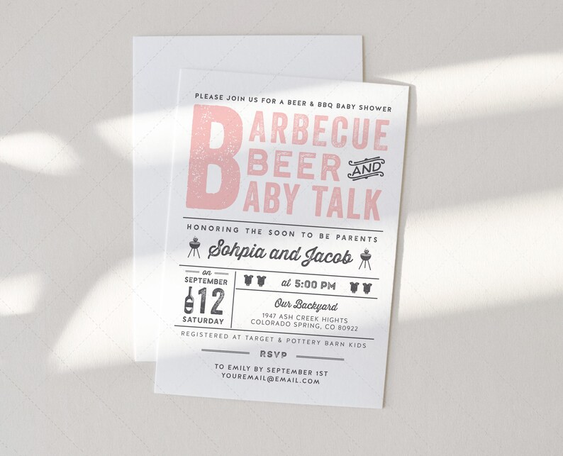 Tarjeta de invitación para baby shower con temática de barbacoa, cerveza y charla sobre bebés, BabyQ, Barbacoa, Mixto / DC054 imagen 3