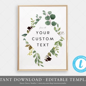 Greenery Editable Sign Instant Download Templett Printable - Etsy