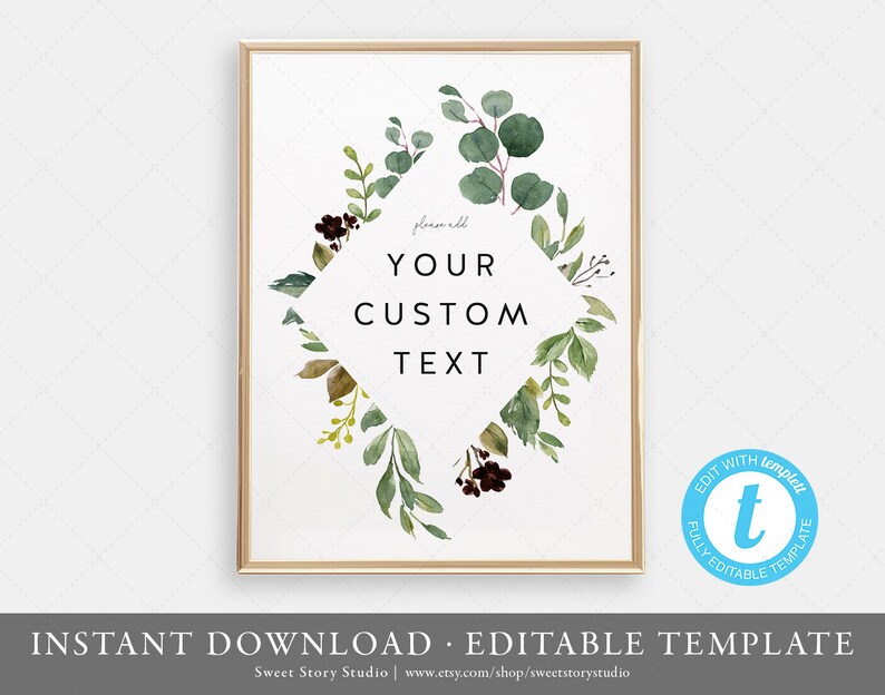 Greenery Editable Sign Instant Download Templett Printable - Etsy