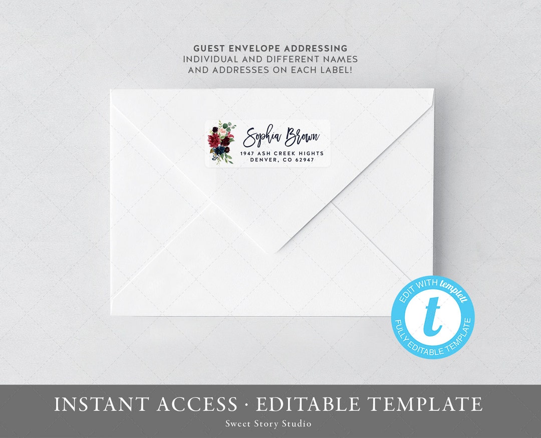 Address Label Template 1" X 25/8", Envelope Address, Digital File for