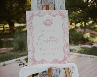 Tea Party Welcome Sign: Wildflower Bridal Shower, Editable 18x24 (Editable Template) | DC257