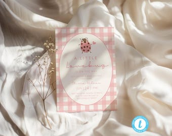 Lovebug Baby First Birthday Invitation: Little Lovebug on the Way, Ladybug (Editable Template) | DC351