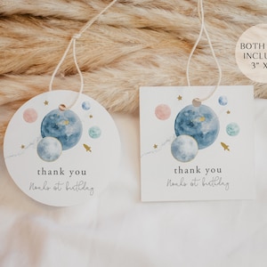 3x3 Space Party Thank You Tag, Round Label, Moon, Galaxy, Planet, Hang Tags, Thank You, Gift Tags | DC209